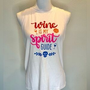 Wine Is My Spirit Guide Muscle Tank | Iron On Vinyl | Small | Loose Fit | NWOT